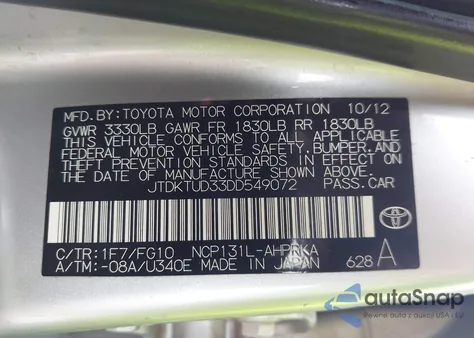 2013 Toyota Yaris L from USA, damaged, VIN JTDKTUD33DD549072